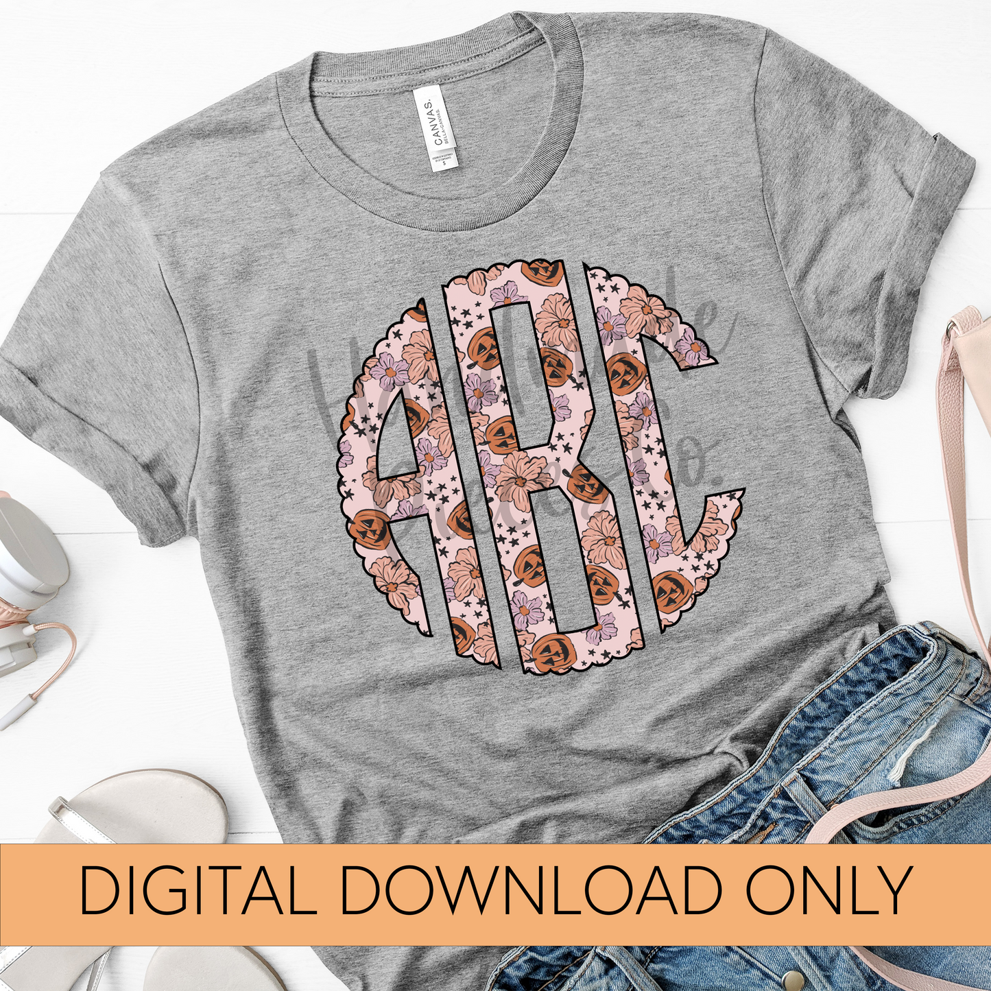 Pumpkin Florals Monogram - Multiple Styles - Digital Download
