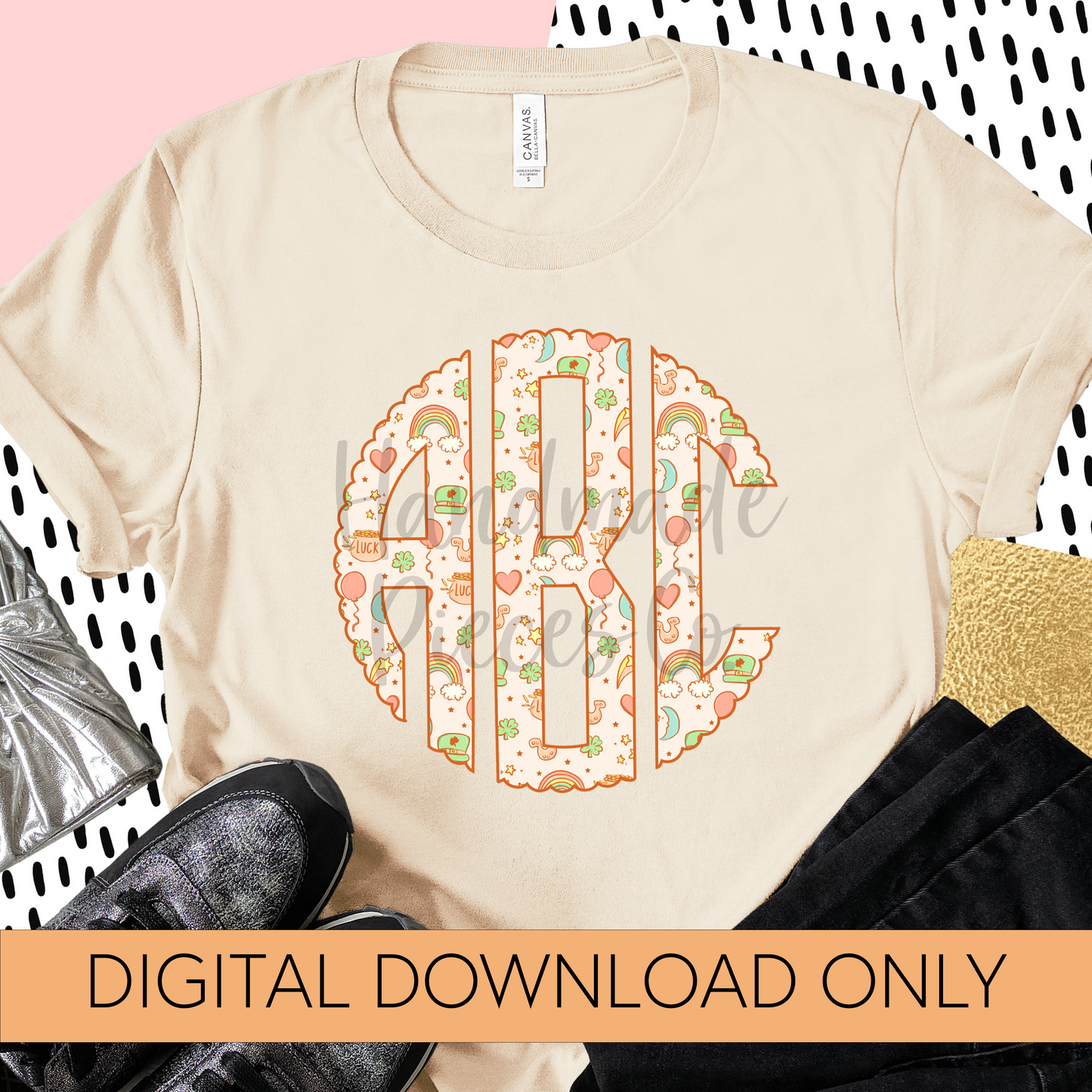 St. Patrick's Day Monogram, Lucky Charms Boho - Multiple Styles - Digital Download