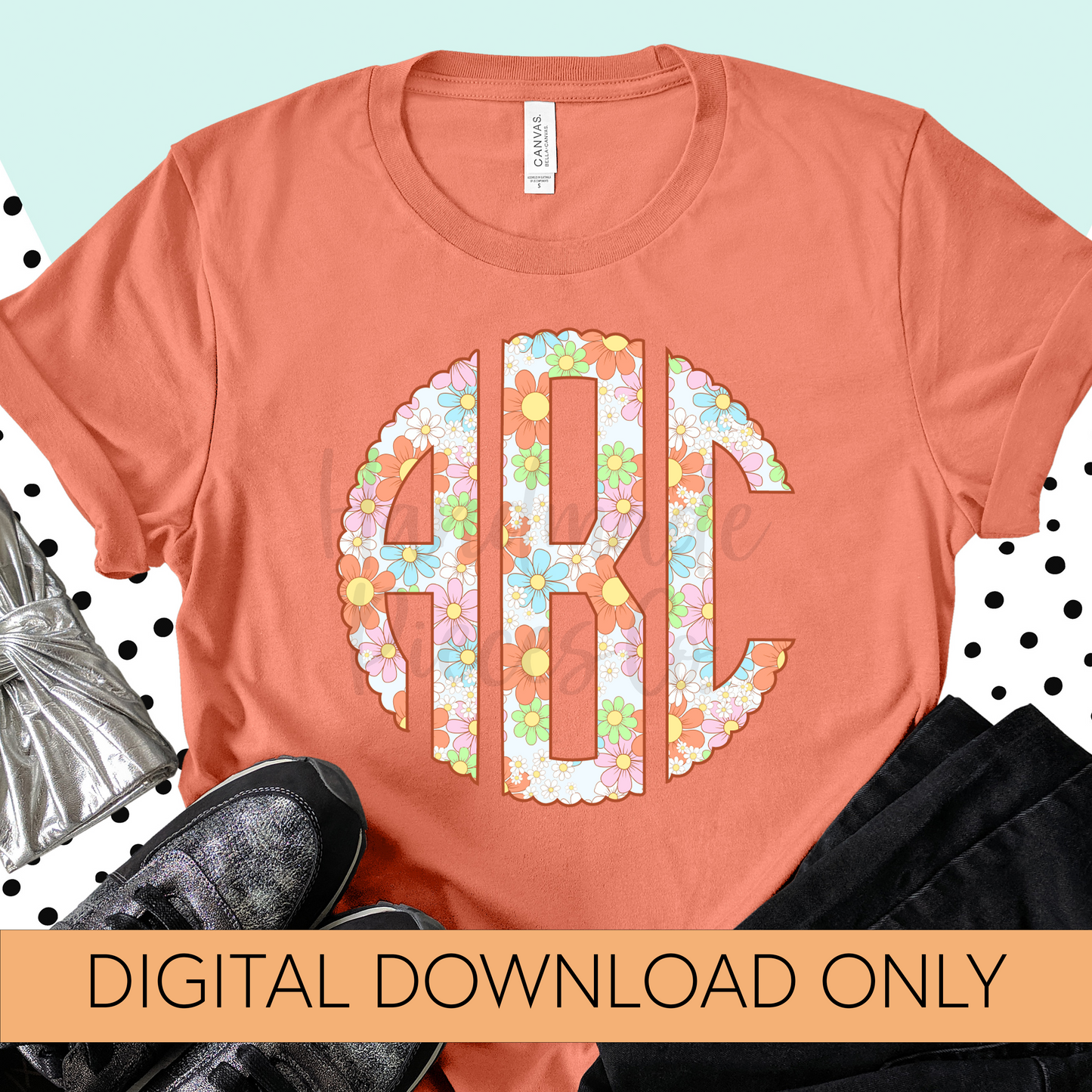 Spring Vintage Retro Floral Monogram - Multiple Styles - Digital Download