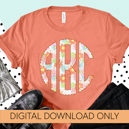 Spring Vintage Retro Floral Monogram - Multiple Styles - Digital Download
