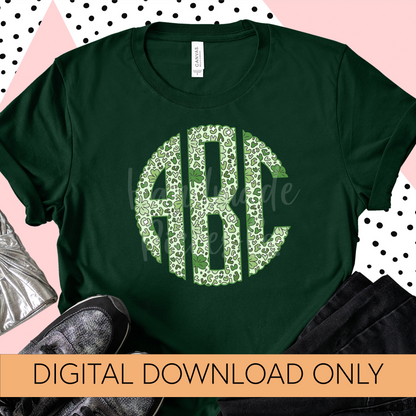 St. Patrick's Day Monogram, Green Leopard and Shamrocks - Multiple Styles - Digital Download