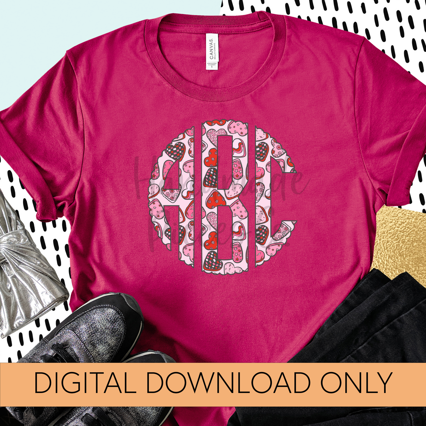 Retro Hearts Monogram - Multiple Styles - Digital Download