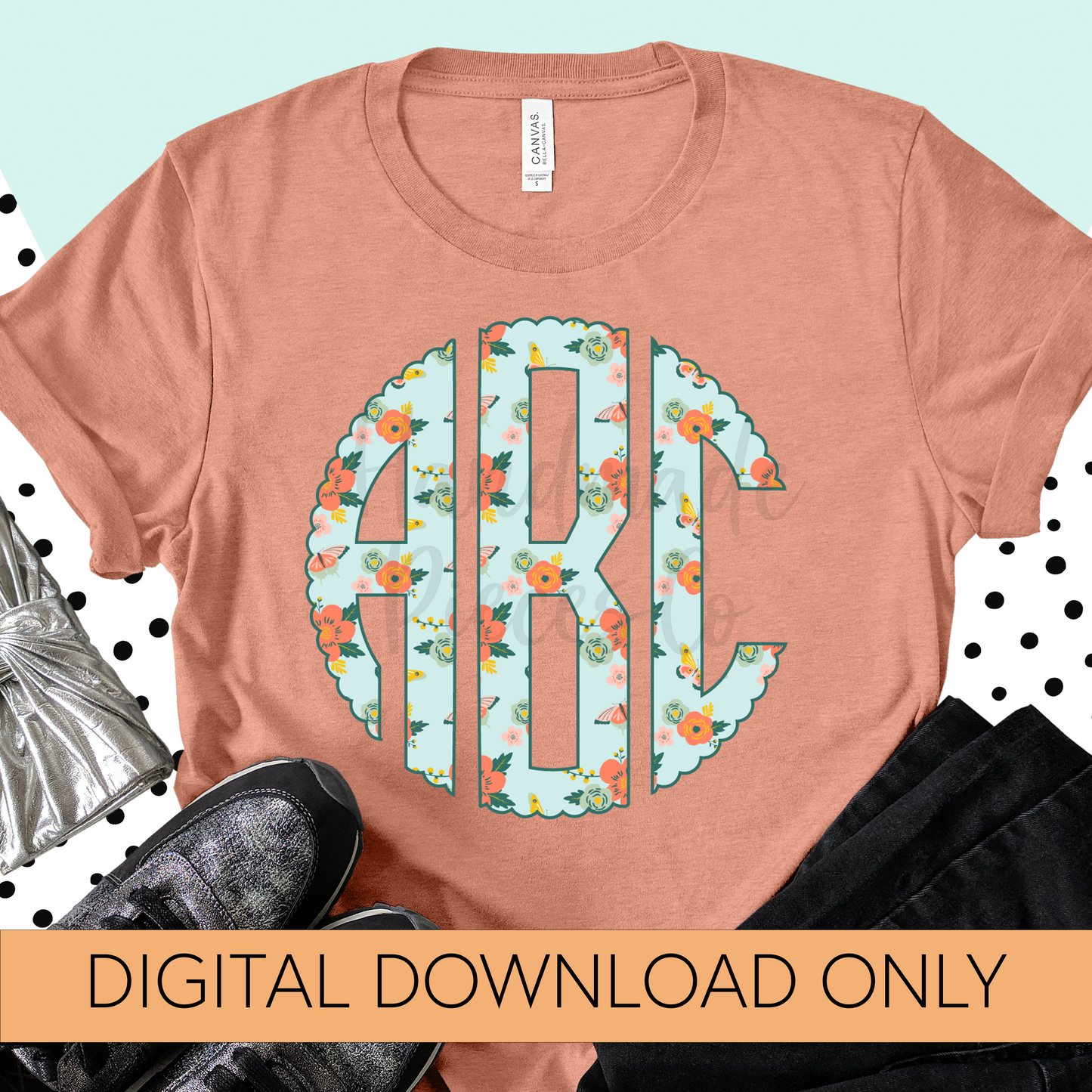 Blooms and Butterfly Monogram - Multiple Styles - Digital Download