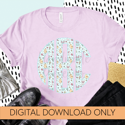 Easter Monogram, Bunnies and Chicks, Blue - Multiple Styles - Digital Download