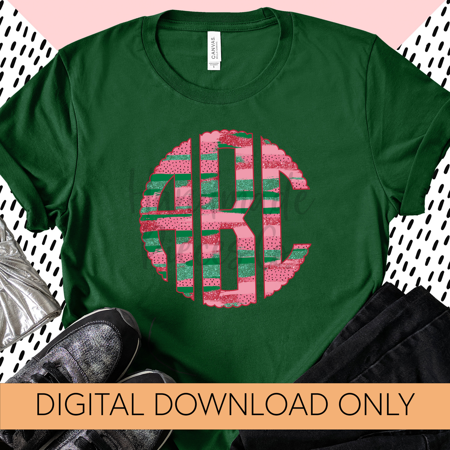 Watermelon Monogram, Brushstrokes - Multiple Styles - Digital Download