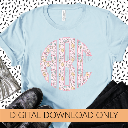 Easter Monogram, Bunnies and Chicks, Pink - Multiple Styles - Digital Download