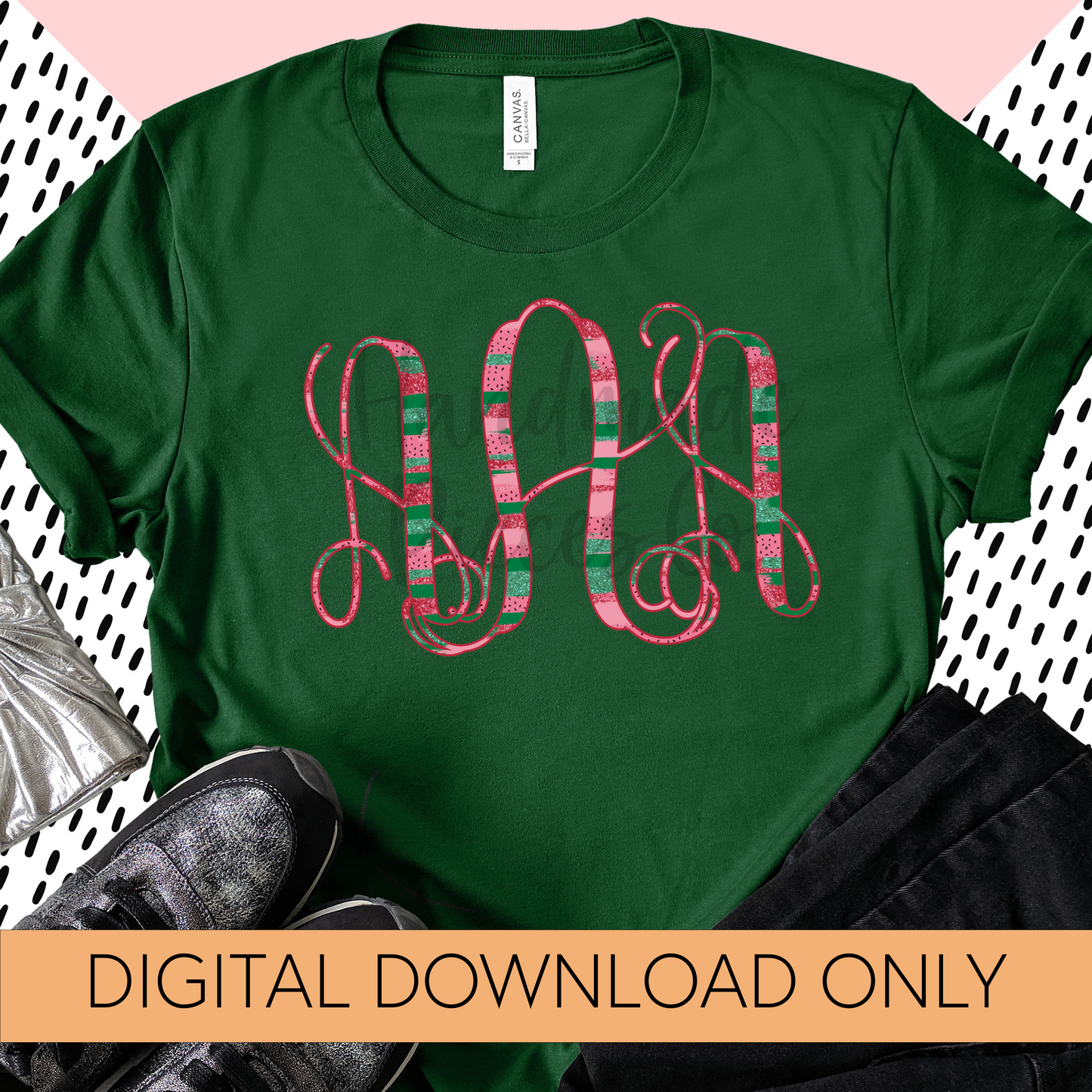 Watermelon Monogram, Brushstrokes - Multiple Styles - Digital Download