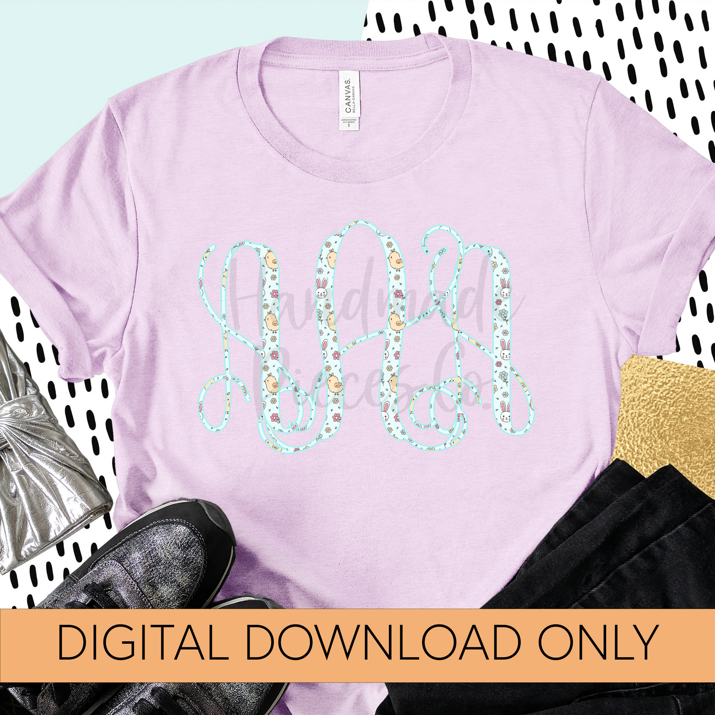 Easter Monogram, Bunnies and Chicks, Blue - Multiple Styles - Digital Download