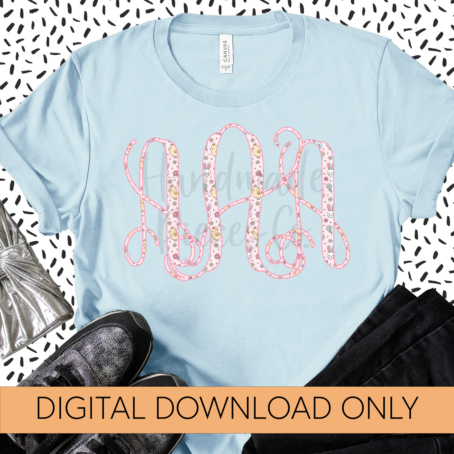 Easter Monogram, Bunnies and Chicks, Pink - Multiple Styles - Digital Download