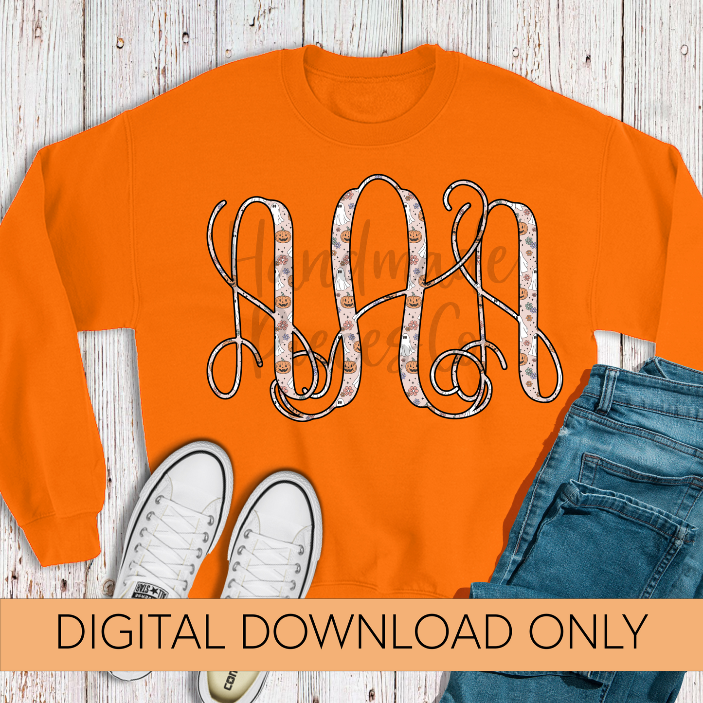 Ghosts and Pumpkins Monogram - Multiple Styles - Digital Download