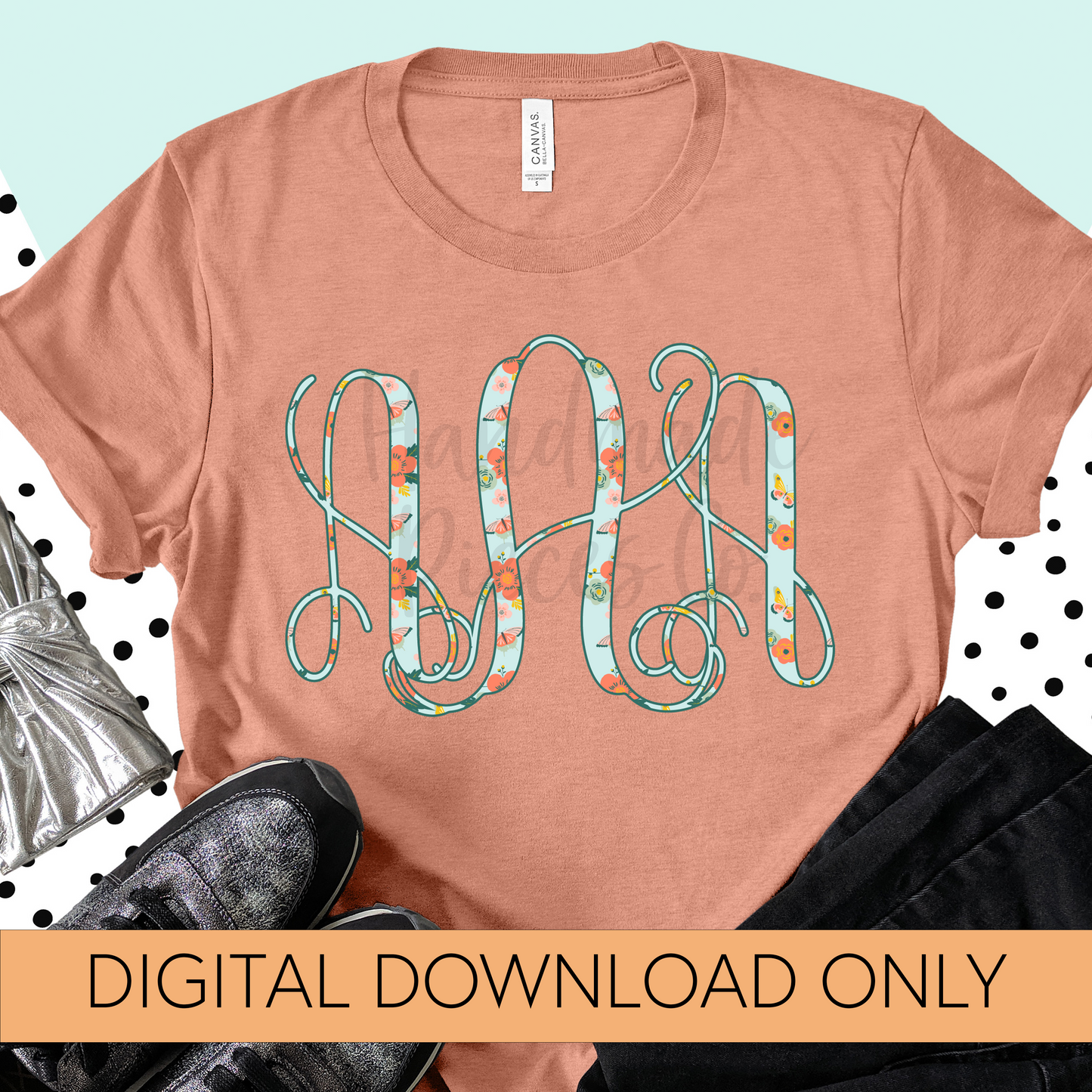 Blooms and Butterfly Monogram - Multiple Styles - Digital Download