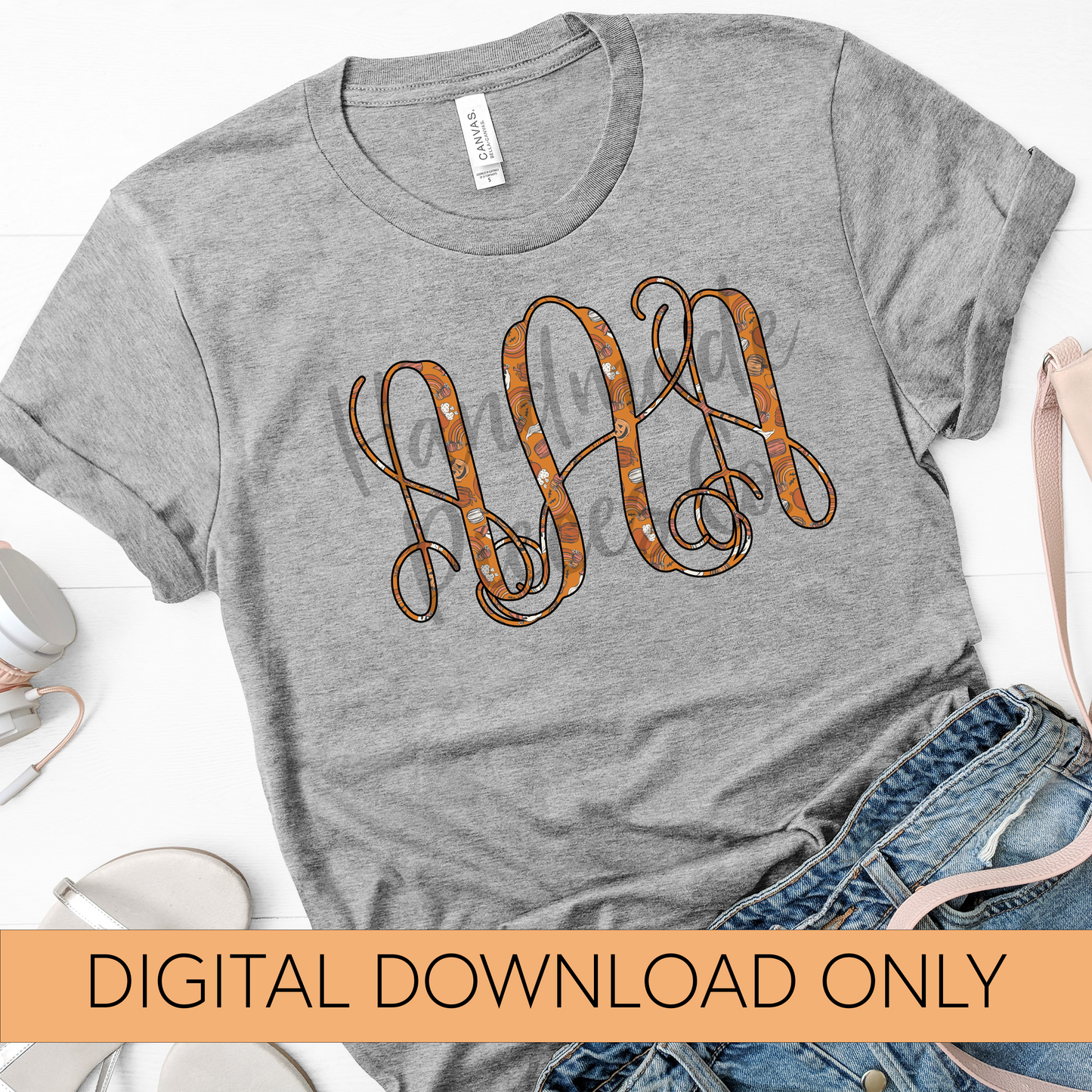 Halloween Doodles, Orange Monogram - Multiple Styles - Digital Download