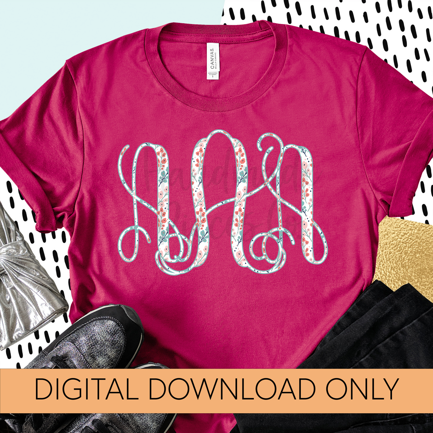 Bright Floral Monogram, Light Background - Multiple Styles - Digital Download