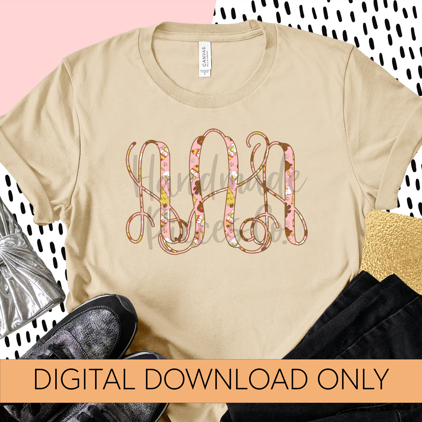 Christmas Reindeer and Snowman Monogram - Multiple Styles - Digital Download