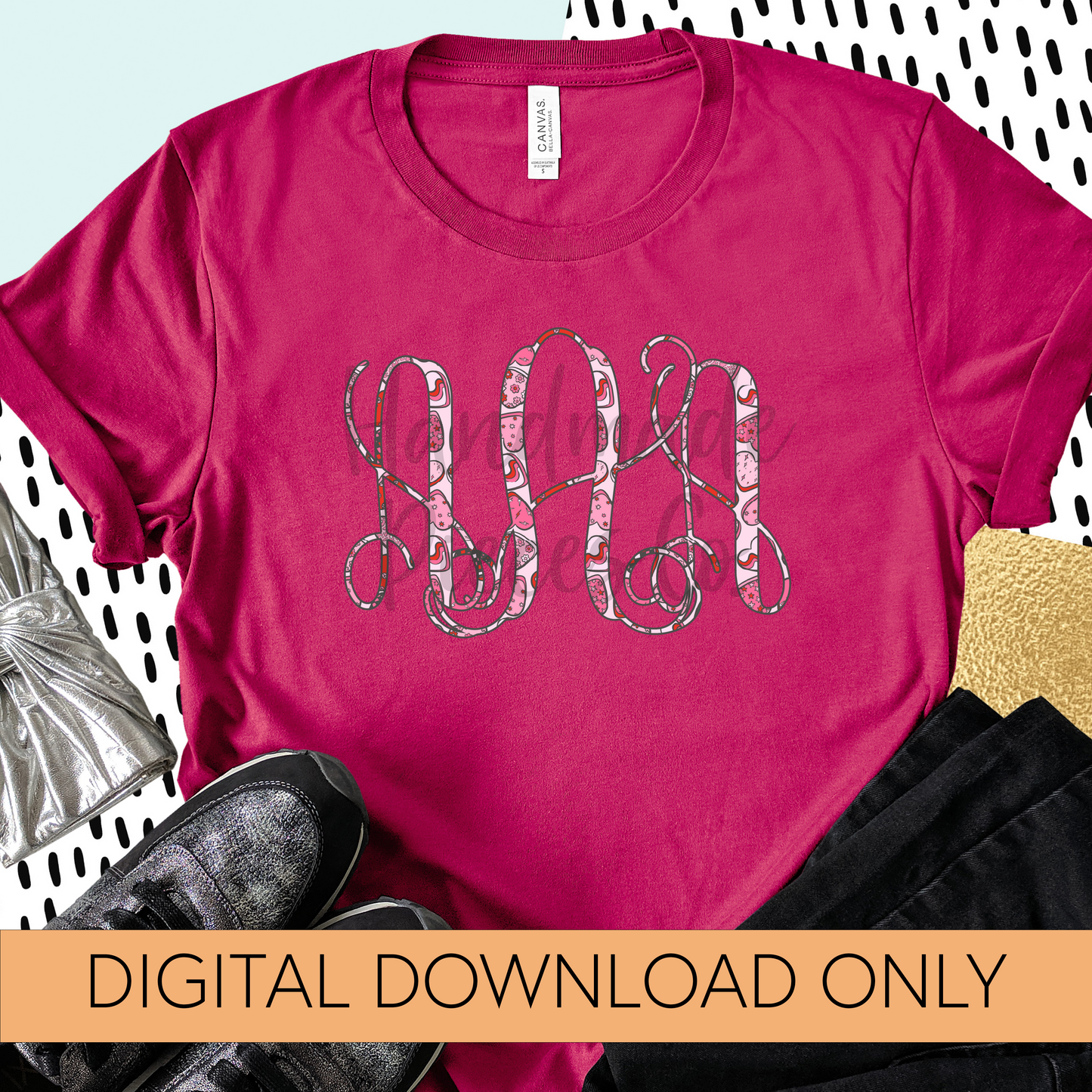 Retro Hearts Monogram - Multiple Styles - Digital Download
