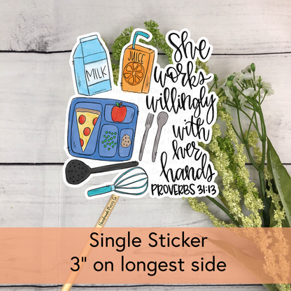 Cafeteria Worker, She Works Willingly - Vinyl Sticker