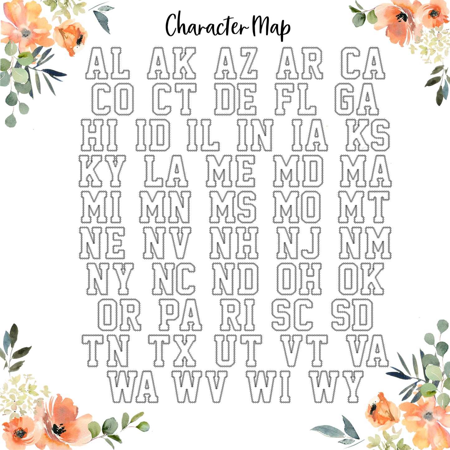 State Abbreviation with Name Embroidered Applique Garment, Diamond Stitch- Adult