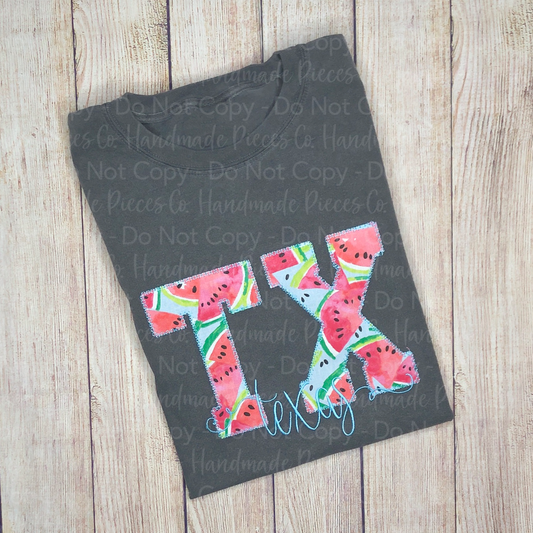 State Abbreviation with Name Embroidered Applique Garment, Diamond Stitch- Adult