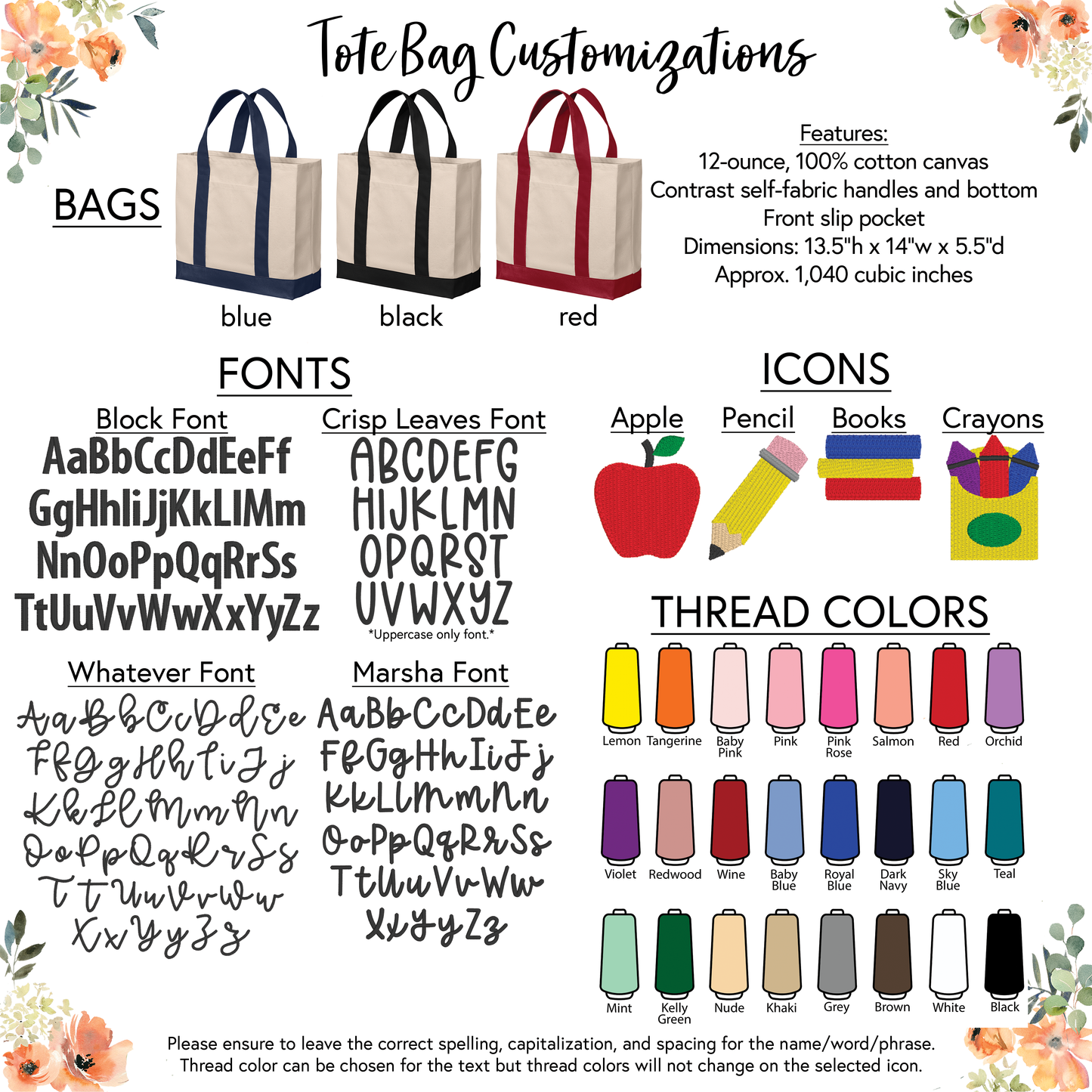 Embroidered Teacher Tote Bag