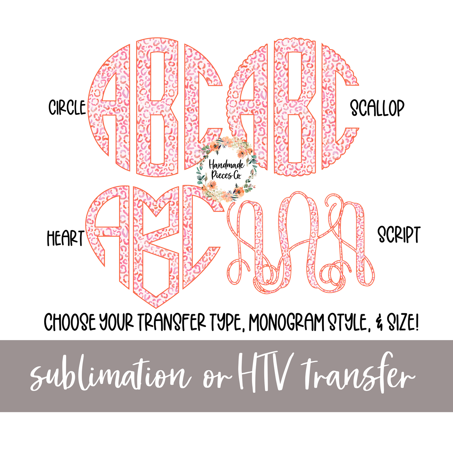 Pink Watercolor Cheetah Monogram - Sublimation or HTV Transfer