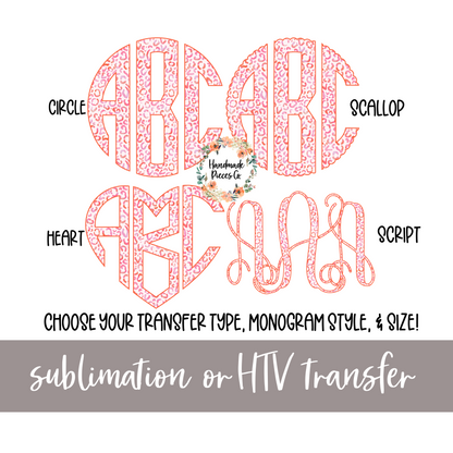 Pink Watercolor Cheetah Monogram - Sublimation or HTV Transfer