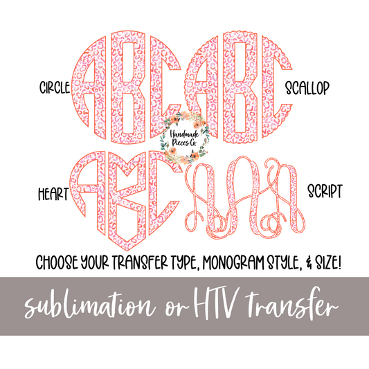 Pink Watercolor Cheetah Monogram - Sublimation or HTV Transfer
