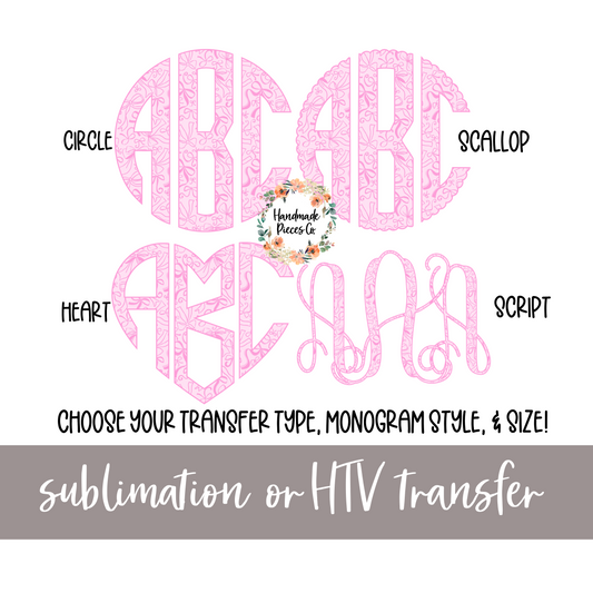 Pink Coquette Bows Monogram - Sublimation or HTV Transfer