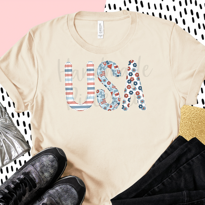 USA PNG, Trio 1 Light Blue with Faux Bean Stitch - Digital Download