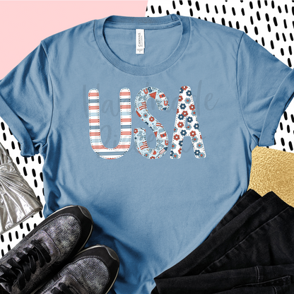 USA PNG, Trio 1 Light Blue with Faux Bean Stitch - Digital Download