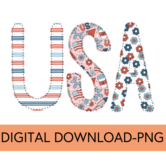 USA PNG, Trio 1 Red with Faux Bean Stitch - Digital Download