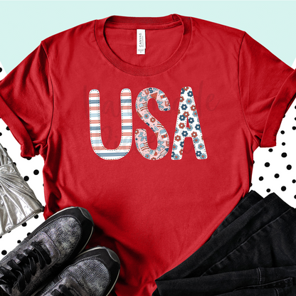 USA PNG, Trio 1 Red with Faux Bean Stitch - Digital Download
