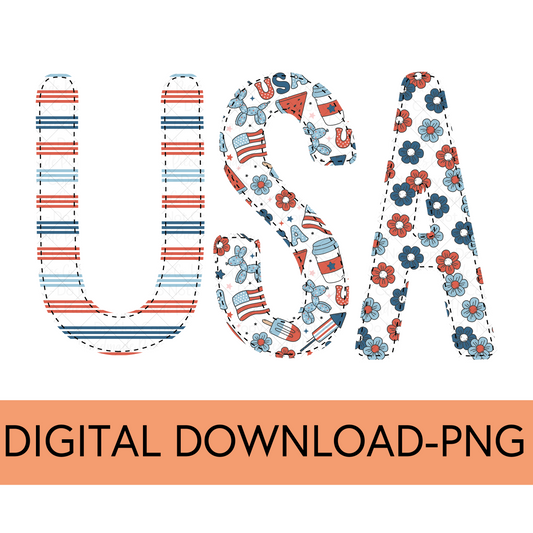 USA PNG, Trio 1 White with Faux Bean Stitch - Digital Download