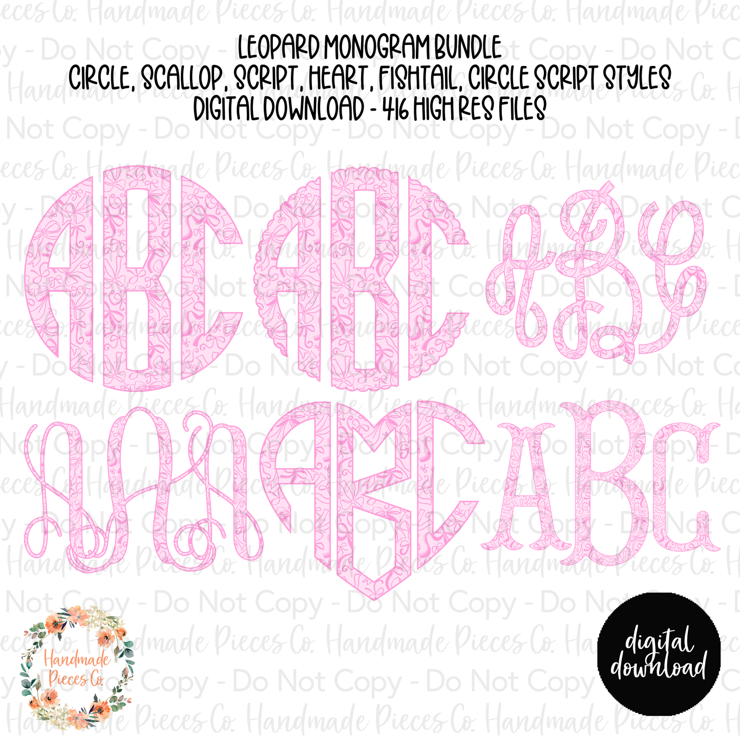 Pink Coquette Bows Monogram - Multiple Styles - Digital Download