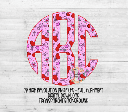 Valentine's Coquette Bows and Cherries Monogram - Multiple Styles - Digital Download