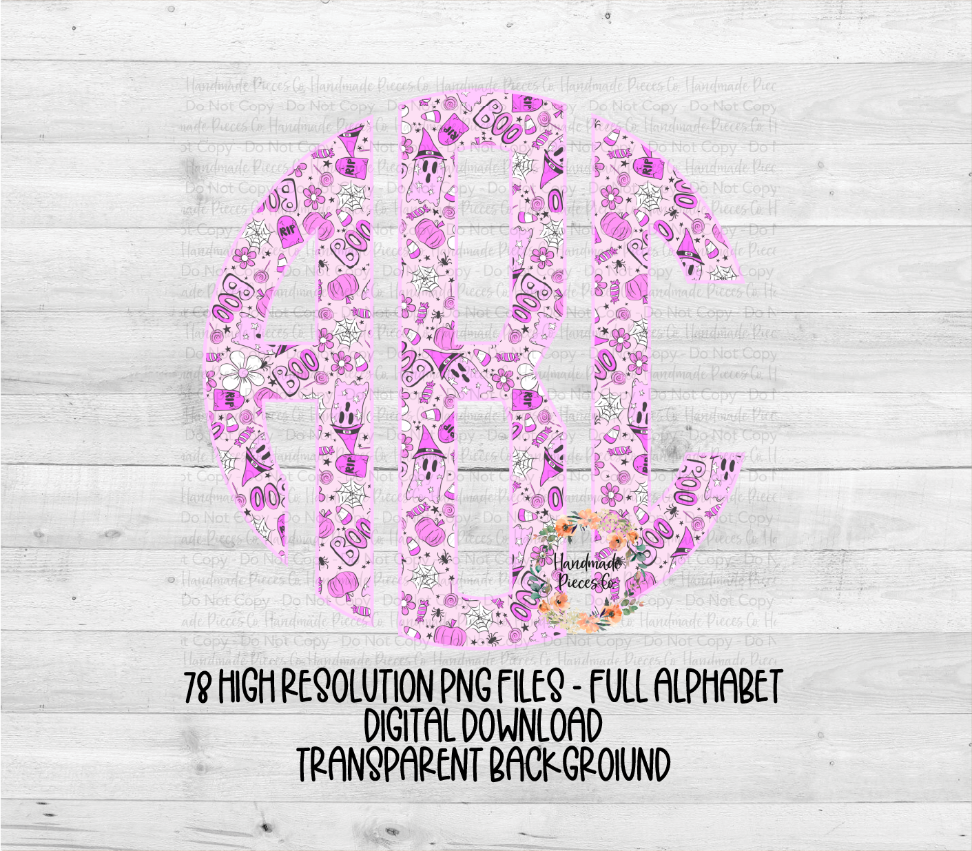 Pink Halloween Monogram - Multiple Styles - Digital Download