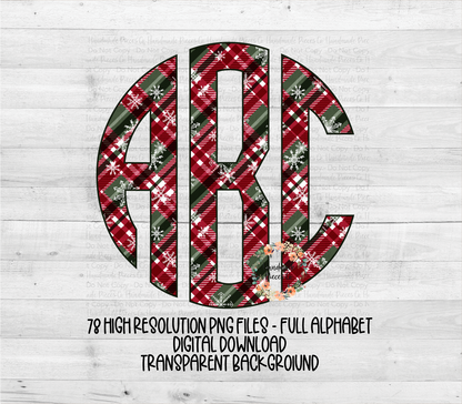 Christmas Monogram, Plaid with Snowflakes - Multiple Styles - Digital Download