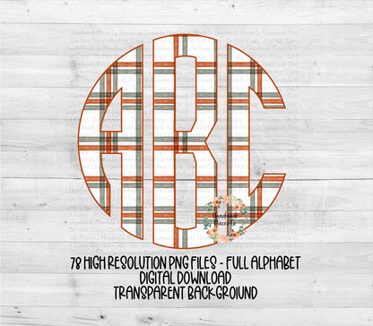 Christmas Plaid Monogram, Red and Green with Red Outline - Multiple Styles - Digital Download