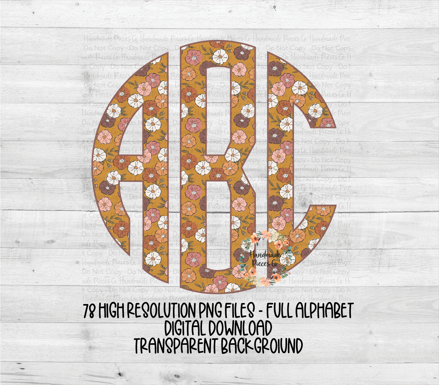 Flower Bloom Monogram, Mustard - Multiple Styles - Digital Download