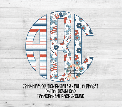 July Fourth Retro Monogram, Trio 1 White - Multiple Styles - Digital Download