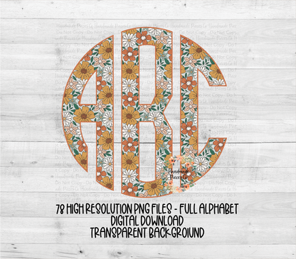 Retro Summer Flowers Monogram - Multiple Styles - Digital Download