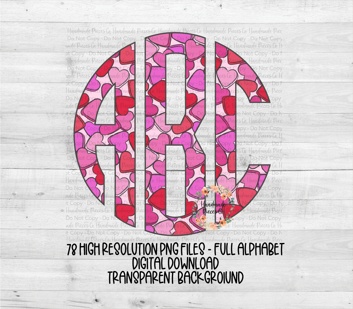 Valentine Monogram, Pink Heart Collage - Multiple Styles - Digital Download