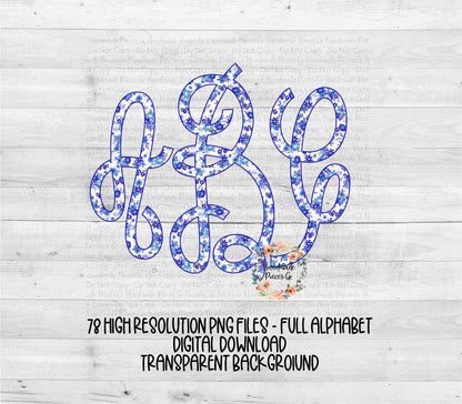 Watercolor Blue Dainty Floral Monogram - Multiple Styles - Digital Download