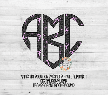 Black Cheetah with Pink Coquette Bows Monogram - Multiple Styles - Digital Download