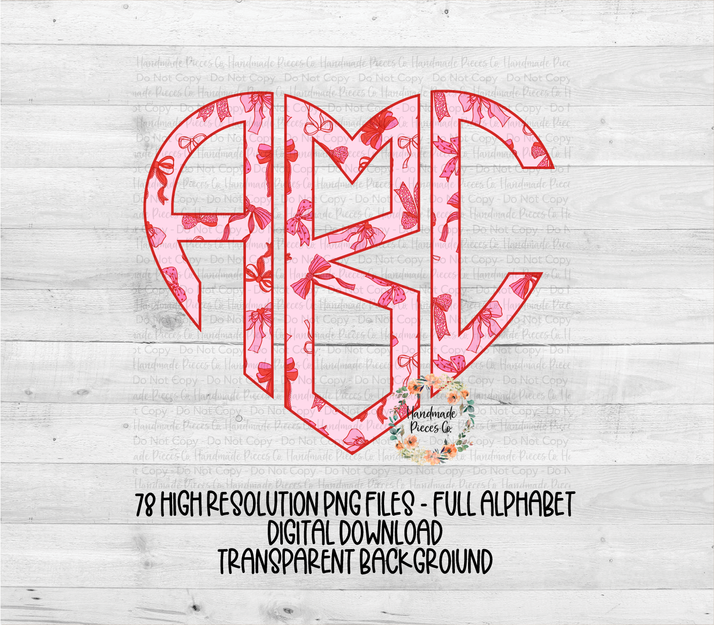 Valentine's Coquette Bows Monogram - Multiple Styles - Digital Download