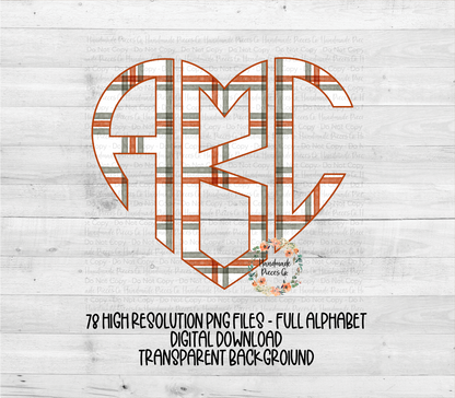 Christmas Plaid Monogram, Red and Green with Red Outline - Multiple Styles - Digital Download