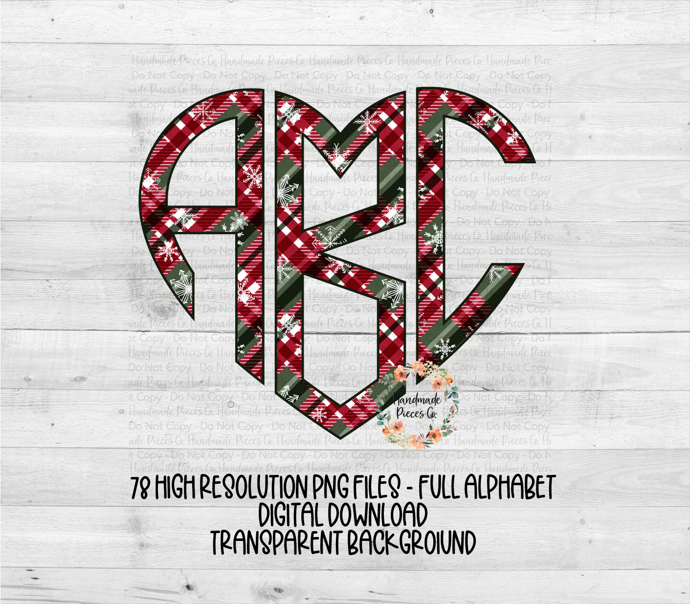 Christmas Monogram, Plaid with Snowflakes - Multiple Styles - Digital Download