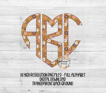 Flower Bloom Monogram, Mustard - Multiple Styles - Digital Download