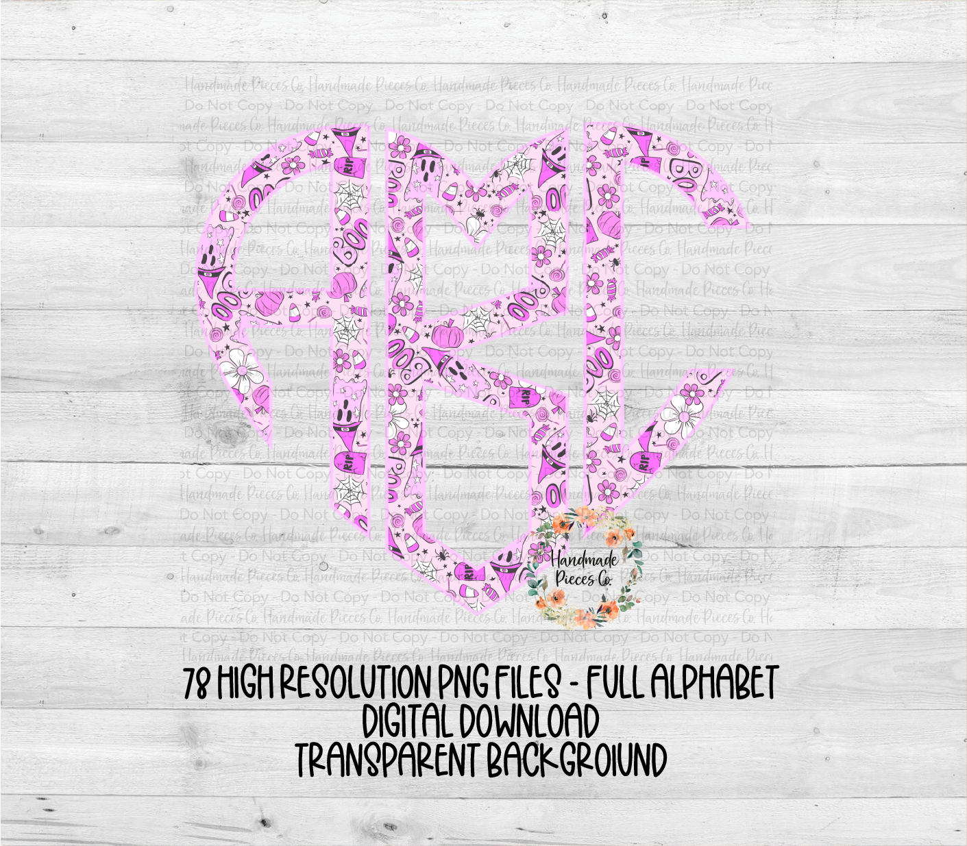Pink Halloween Monogram - Multiple Styles - Digital Download
