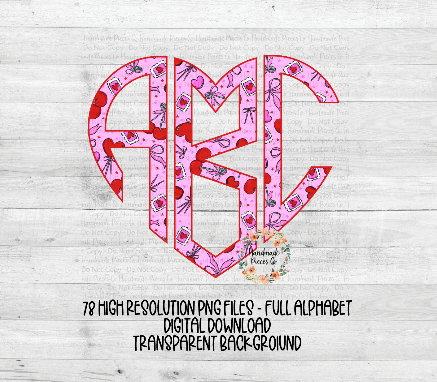 Valentine's Coquette Bows and Cherries Monogram - Multiple Styles - Digital Download