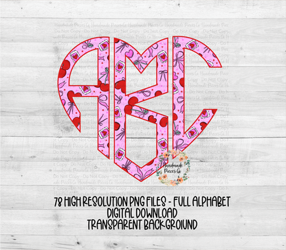 Valentine's Coquette Bows and Cherries Monogram - Multiple Styles - Digital Download